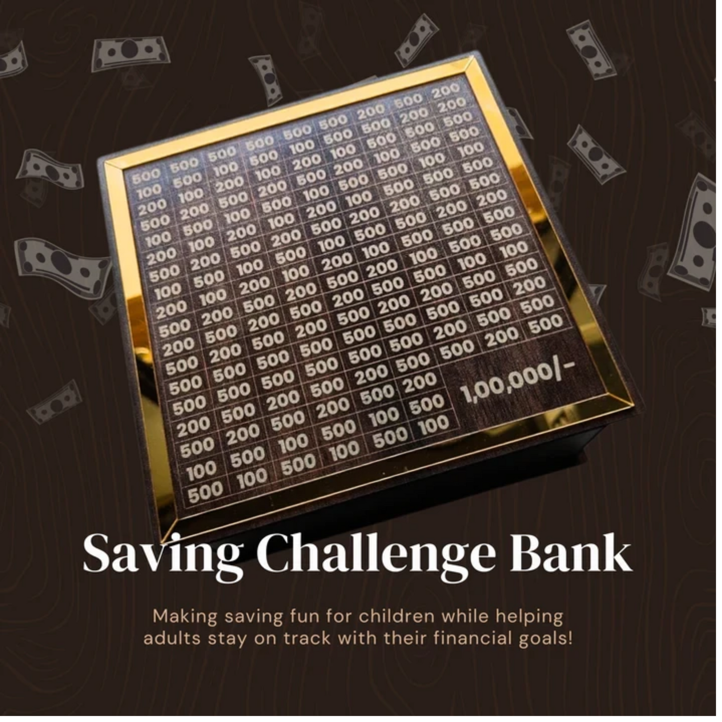 Wooden Piggy Bank – ₹1,00,000 Savings Challenge Box